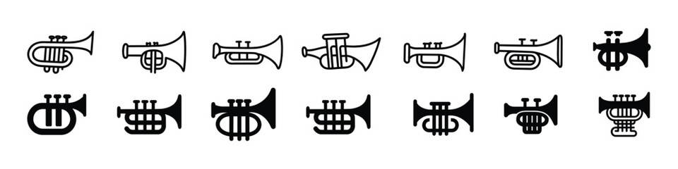Trumpet icon, Trumpet silhouette style icon design, Trumpet symbol icon, music sound trumpet instrument icon, Outline trumpet vector icon. Trumpet illustration for web © marufpro555777