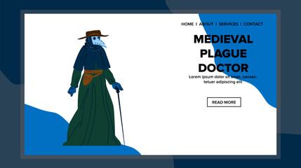 web medieval plague doctor vector. flat mask, man costume, epidemic character web medieval plague doctor web flat cartoon illustration