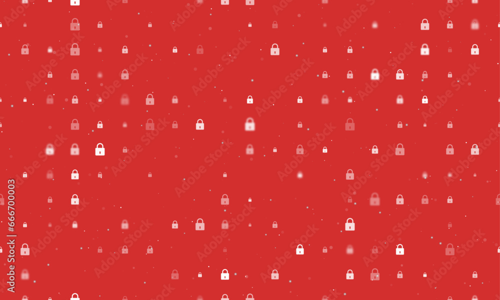 Poster seamless background pattern of evenly spaced white padlock symbols of different sizes and opacity. v