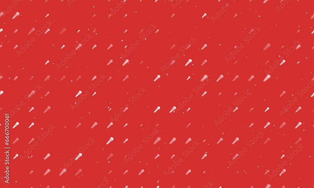Poster seamless background pattern of evenly spaced white microphone symbols of different sizes and opacity