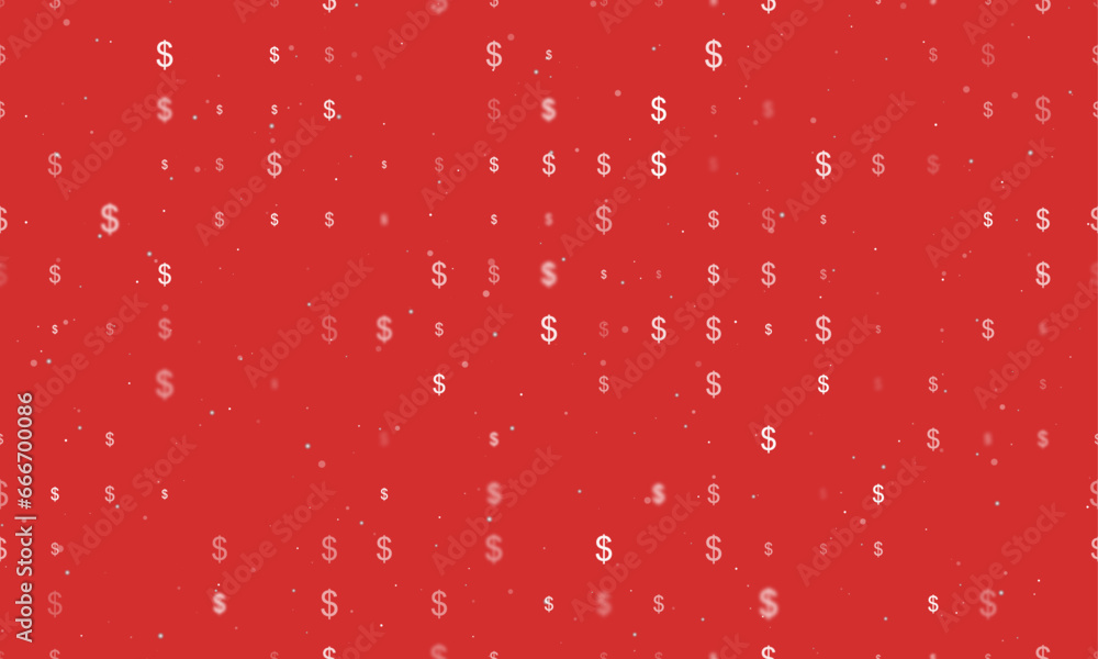 Poster seamless background pattern of evenly spaced white dollar symbols of different sizes and opacity. ve