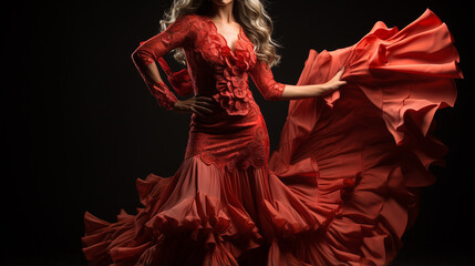 beautiful woman with red dress and long red hair