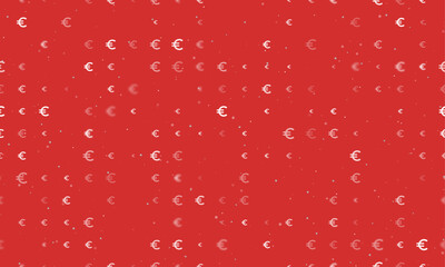 Seamless background pattern of evenly spaced white euro symbols of different sizes and opacity. Vector illustration on red background with stars