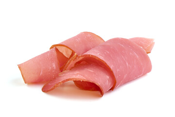 Smoked Pork meat slices, isolated on white background.