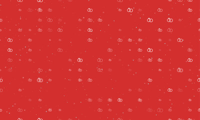 Seamless background pattern of evenly spaced white wedding rings symbols of different sizes and opacity. Vector illustration on red background with stars