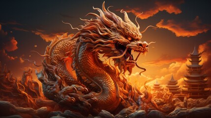Red and Gold Chinese Dragon. The symbol of the year 2024 dragon - obrazy, fototapety, plakaty