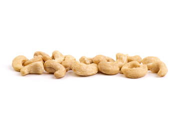 Organic Cashew nuts, close-up, isolated on white background.