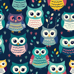 Cute owls seamless pattern design