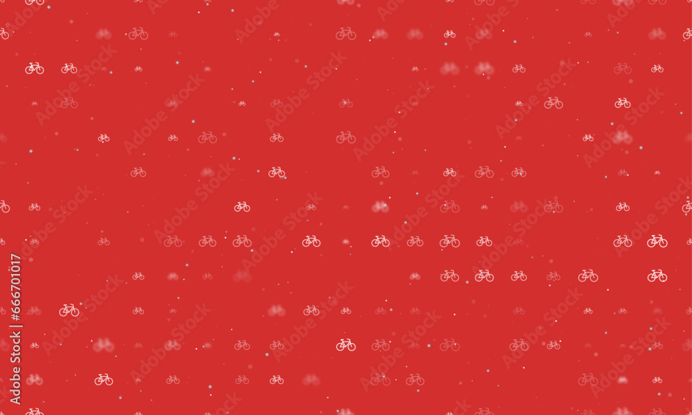 Poster seamless background pattern of evenly spaced white bicycle symbols of different sizes and opacity. v