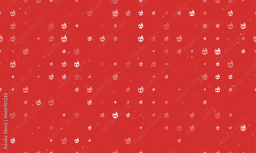 Poster seamless background pattern of evenly spaced white fire symbols of different sizes and opacity. vect