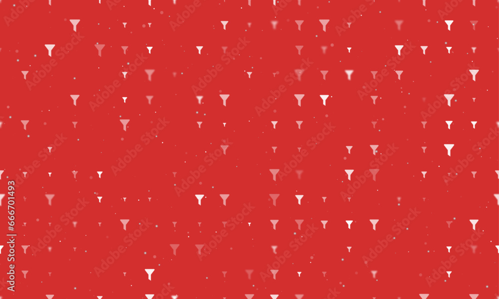 Poster seamless background pattern of evenly spaced white funnel symbols of different sizes and opacity. ve