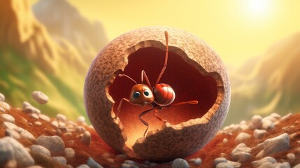 the jesus ant cartoon character getting out of his an.Generative AI