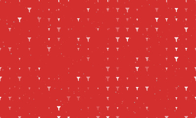 Seamless background pattern of evenly spaced white funnel symbols of different sizes and opacity. Vector illustration on red background with stars
