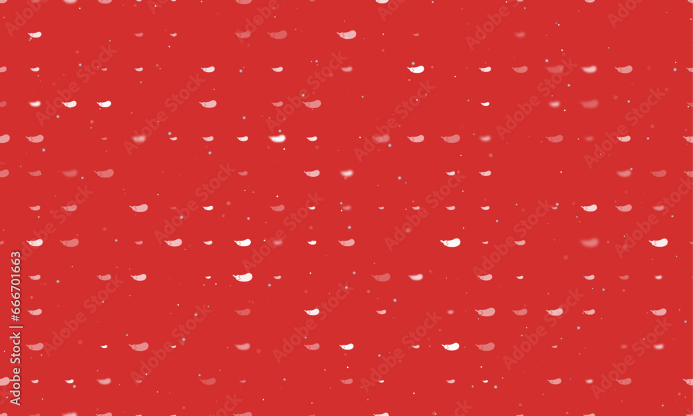 Poster seamless background pattern of evenly spaced white eggplant symbols of different sizes and opacity. 