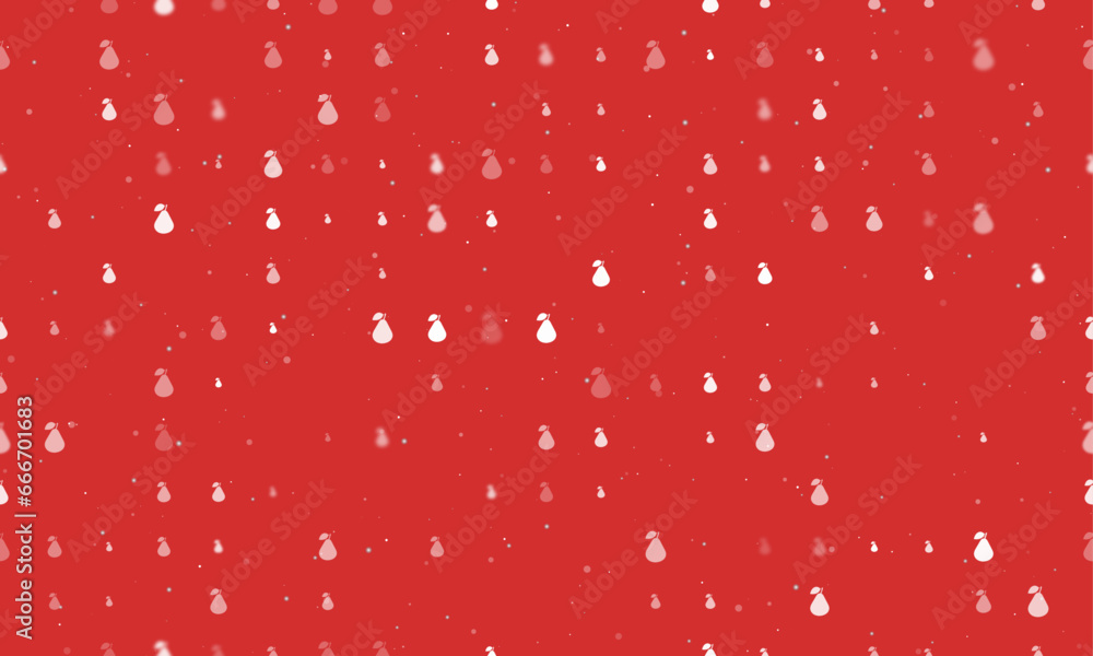 Poster seamless background pattern of evenly spaced white pear symbols of different sizes and opacity. vect