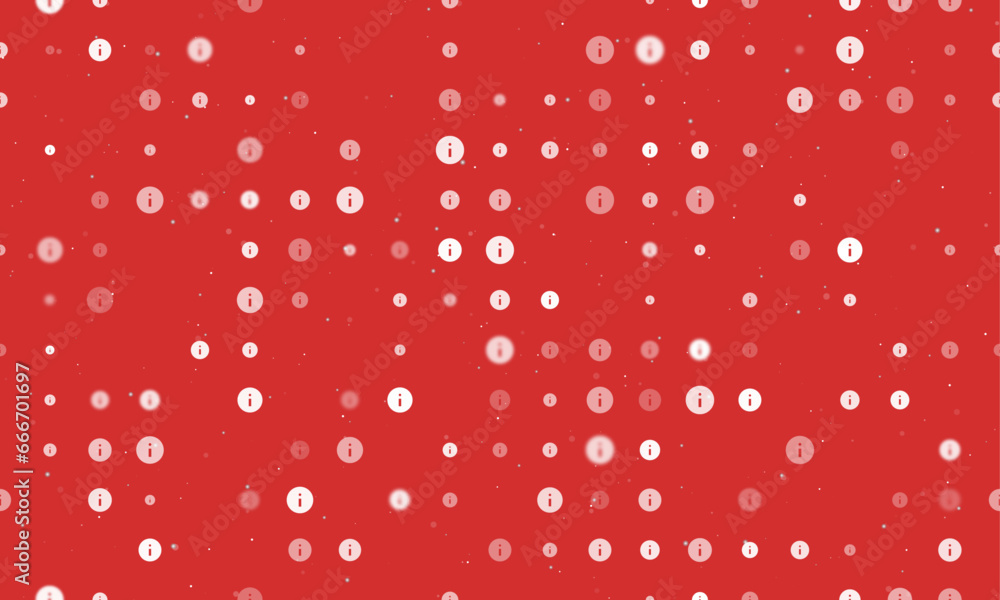 Poster seamless background pattern of evenly spaced white info symbols of different sizes and opacity. vect