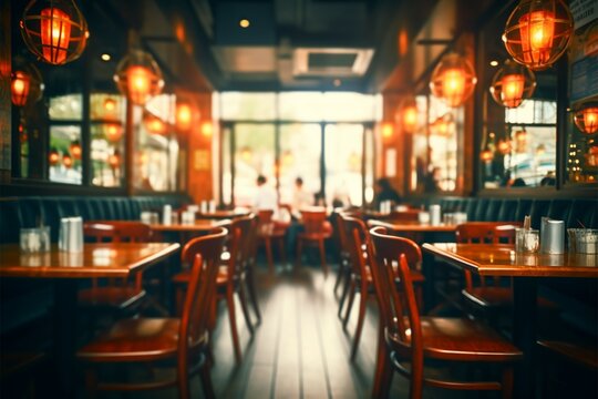 Vintage cafe restaurant interior artfully blurred for a captivating abstract background