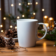 blank mug with a christmas background. made with ai