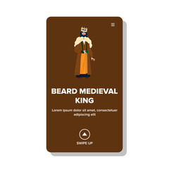 flat beard medieval king vector. man portrait, person crown, royal character flat beard medieval king web flat cartoon illustration