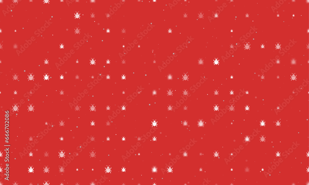 Poster seamless background pattern of evenly spaced white bug symbols of different sizes and opacity. vecto