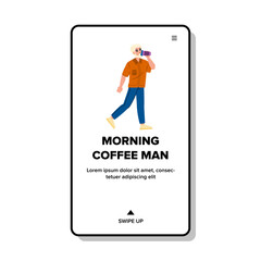web morning coffee man vector. flat cup, drink person, male cafe web morning coffee man web flat cartoon illustration