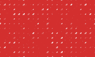 Seamless background pattern of evenly spaced white lion symbols of different sizes and opacity. Vector illustration on red background with stars © Alexey