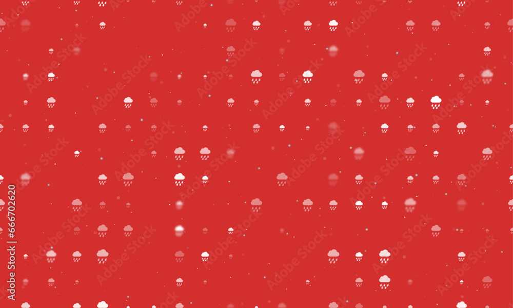 Poster seamless background pattern of evenly spaced white rain symbols of different sizes and opacity. vect