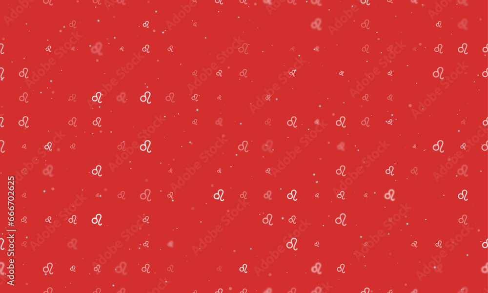 Poster seamless background pattern of evenly spaced white zodiac leo symbols of different sizes and opacity