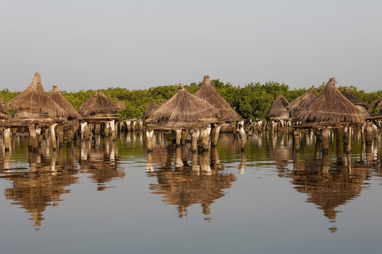 Ancient granaries on an island among mangrove trees, Joal-Fadiouth, Senegal