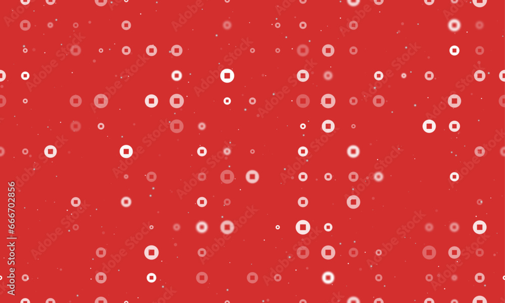 Poster seamless background pattern of evenly spaced white stop media symbols of different sizes and opacity