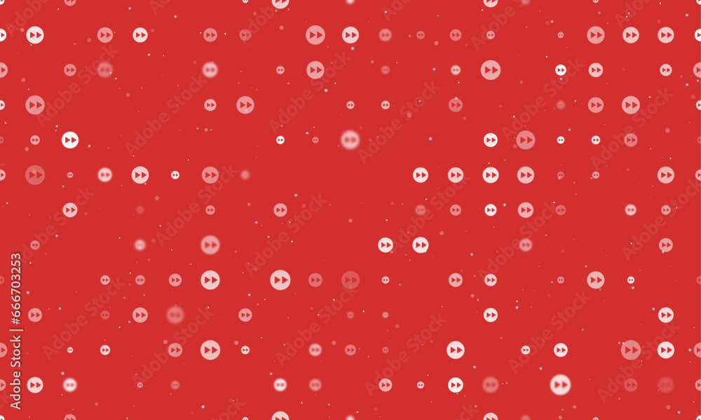 Poster seamless background pattern of evenly spaced white fast forward symbols of different sizes and opaci