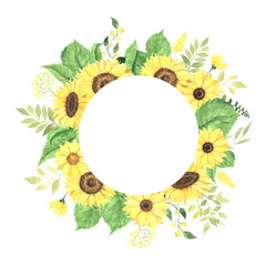 Watercolor hand painted sunflower wreath - 666703215