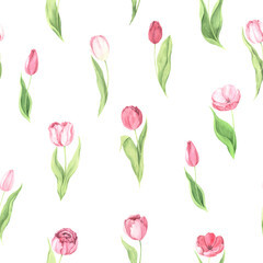 Seamless pattern with pink tulip - 666703280