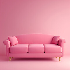 Fototapeta na wymiar Modern pink sofa with pink background in living room