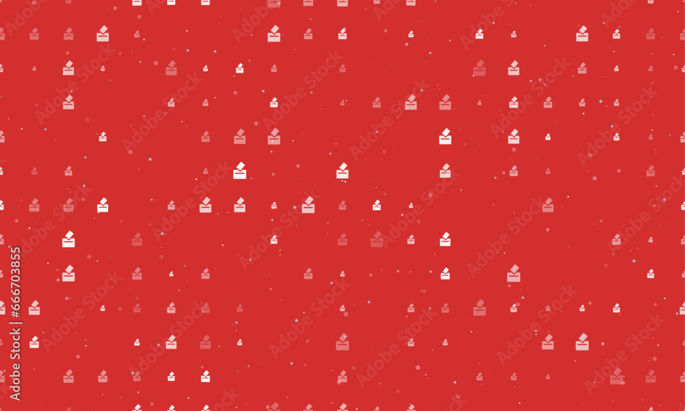 Poster seamless background pattern of evenly spaced white vote symbols of different sizes and opacity. vect