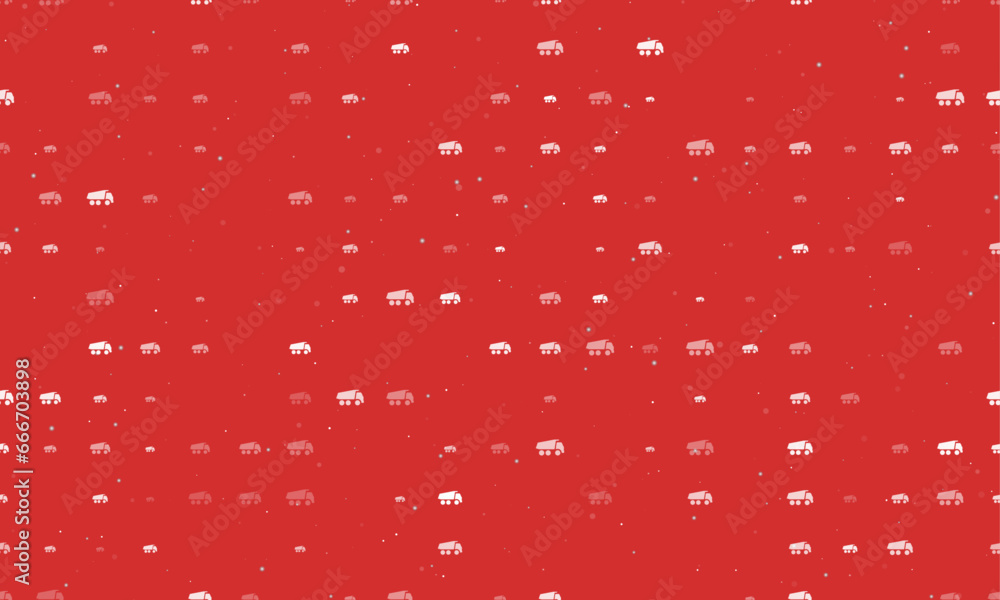 Poster seamless background pattern of evenly spaced white truck symbols of different sizes and opacity. vec