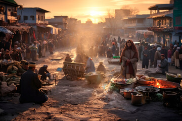 Afghanistan - The bustling atmosphere of Kabul's historic Chicken Street bazaar, where locals and tourists intermingle amidst vibrant stalls selling handicrafts and traditional wares