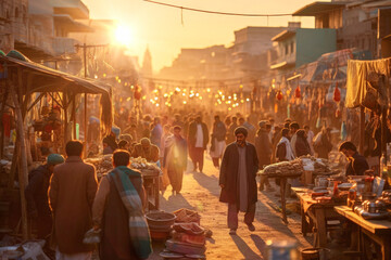 Afghanistan - The bustling atmosphere of Kabul's historic Chicken Street bazaar, where locals and...