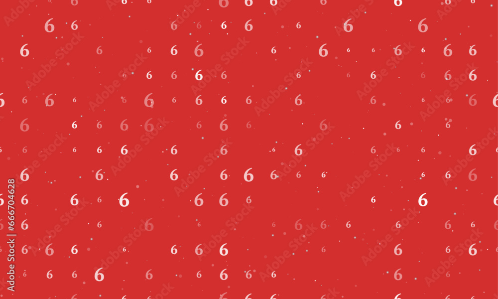 Poster seamless background pattern of evenly spaced white number six symbols of different sizes and opacity