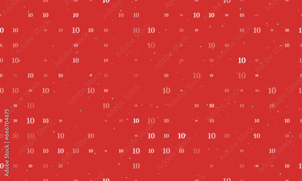 Poster seamless background pattern of evenly spaced white number ten symbols of different sizes and opacity
