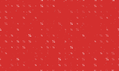 Seamless background pattern of evenly spaced white quarter fraction symbols of different sizes and opacity. Vector illustration on red background with stars