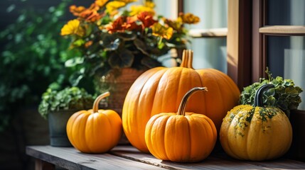 A pumpkin can be arranged with plants to create a cinematic look for fall home decor.