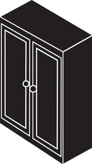Cartoon Black and White Isolated Illustration Vector Of A Furniture Wooden Closet Wardrobe