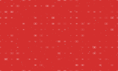 Seamless background pattern of evenly spaced white disabled road signs of different sizes and opacity. Vector illustration on red background with stars