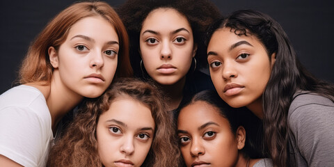 Obraz premium Strength in Unity: Close-knit Multiracial Women Captured on Camera