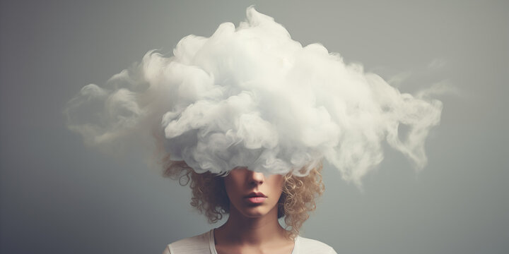 Woman obscured by cloud showing solitude, depression, mental health, emotional challenges