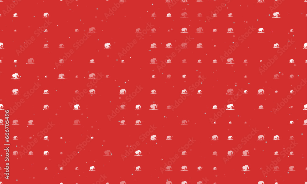 Poster seamless background pattern of evenly spaced white wild elephant symbols of different sizes and opac
