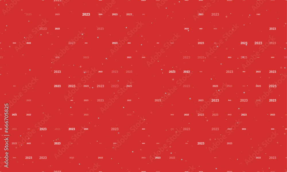 Poster Seamless background pattern of evenly spaced white 2023 year symbols of different sizes and opacity. Vector illustration on red background with stars