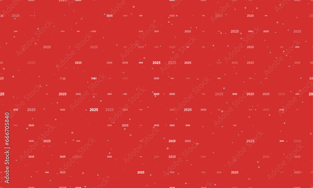 Poster seamless background pattern of evenly spaced white 2025 year symbols of different sizes and opacity.