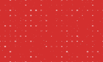Seamless background pattern of evenly spaced white equals symbols of different sizes and opacity. Vector illustration on red background with stars